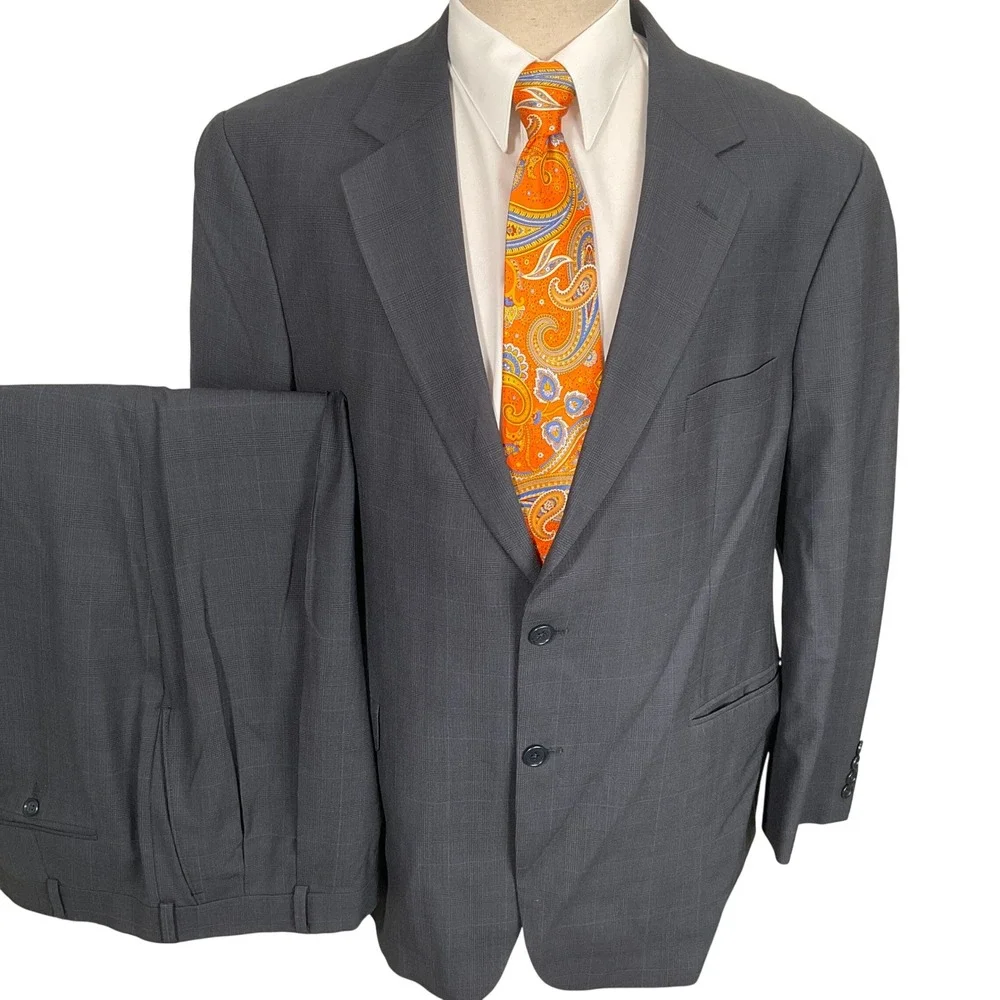 Brooks Brothers 346 Suit Men 46 RG Gray Glen Plaid Neutral Classic Wool Stretch